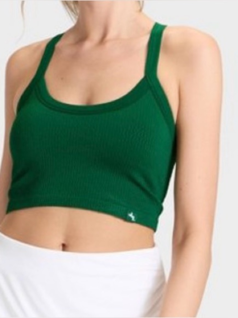JoyLab Cropped Tank Top Sports Bra Active Green Smocked Athletic Size Small NWT